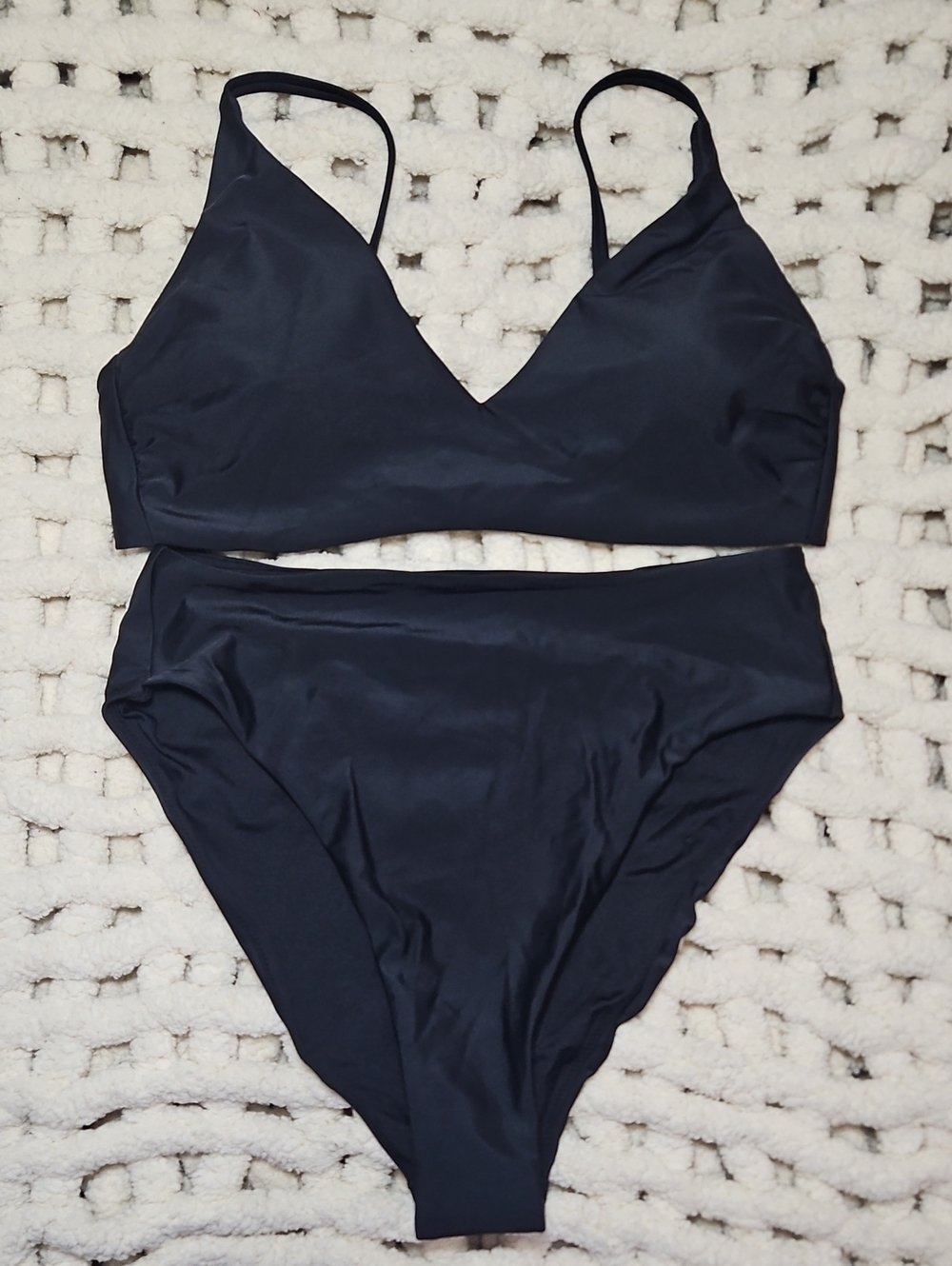 Quince Black Top & High-Waist Bikini Swimsuit Set Medium New